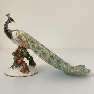 GUIDO CACCIAPUOTI, Pfau Skulptur aus handbemalter Keramik